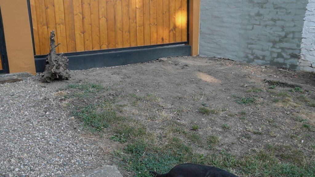 Zemljište uz drvenu ogradu i zid pre postavljanja platforme i paravana